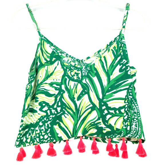Lily Pulitzer Green Tropical Coastal Boho Leaf Print Tassel Ramona Crop Top 00 - Picture 8 of 11